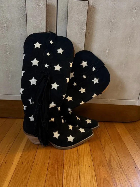 Black Dingo Star-Pattern Suede Knee-High Women's Boot - Picture 4 of 5